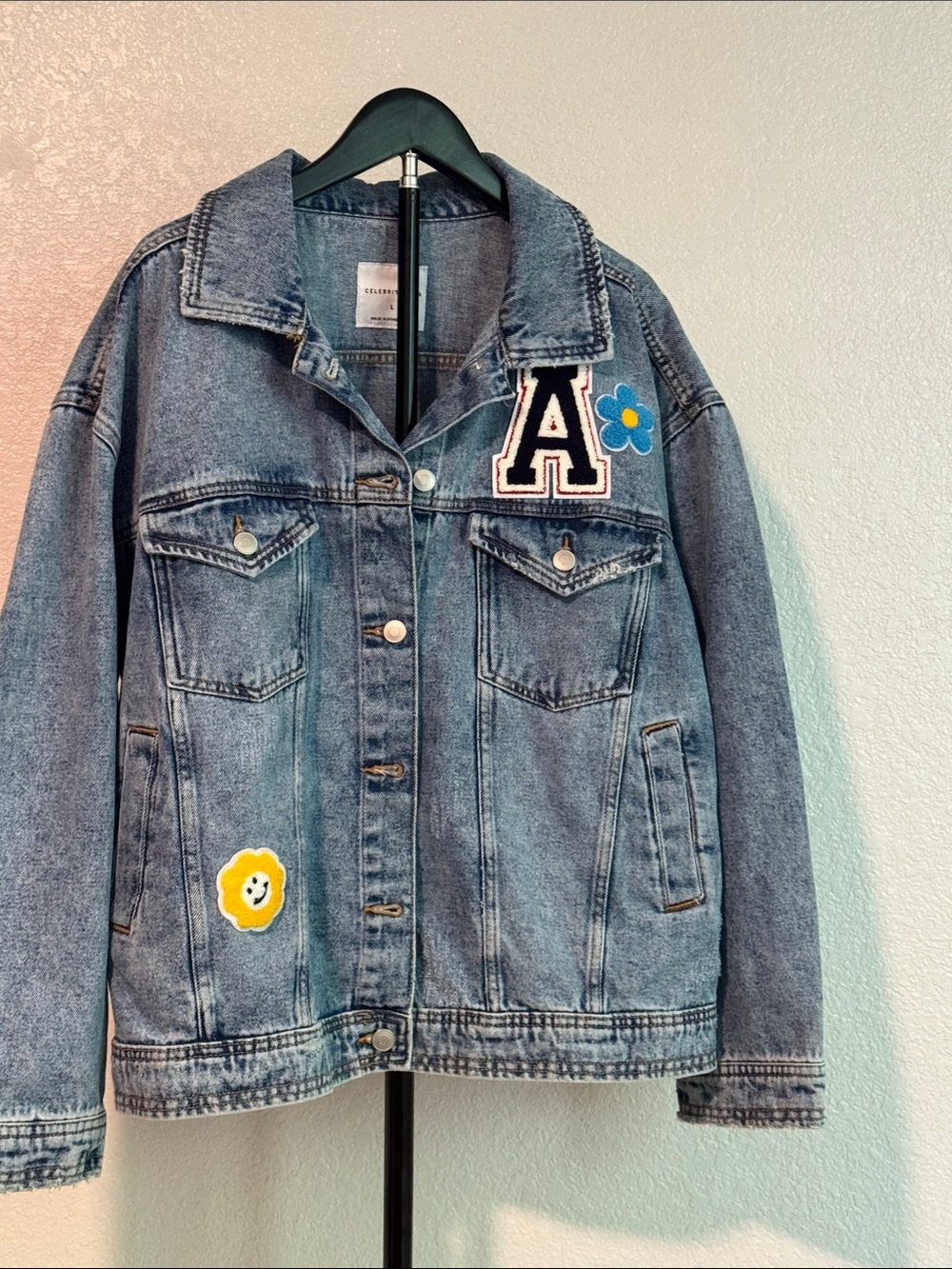 Celebrity Pink Denim Jacket With Appliqué Large